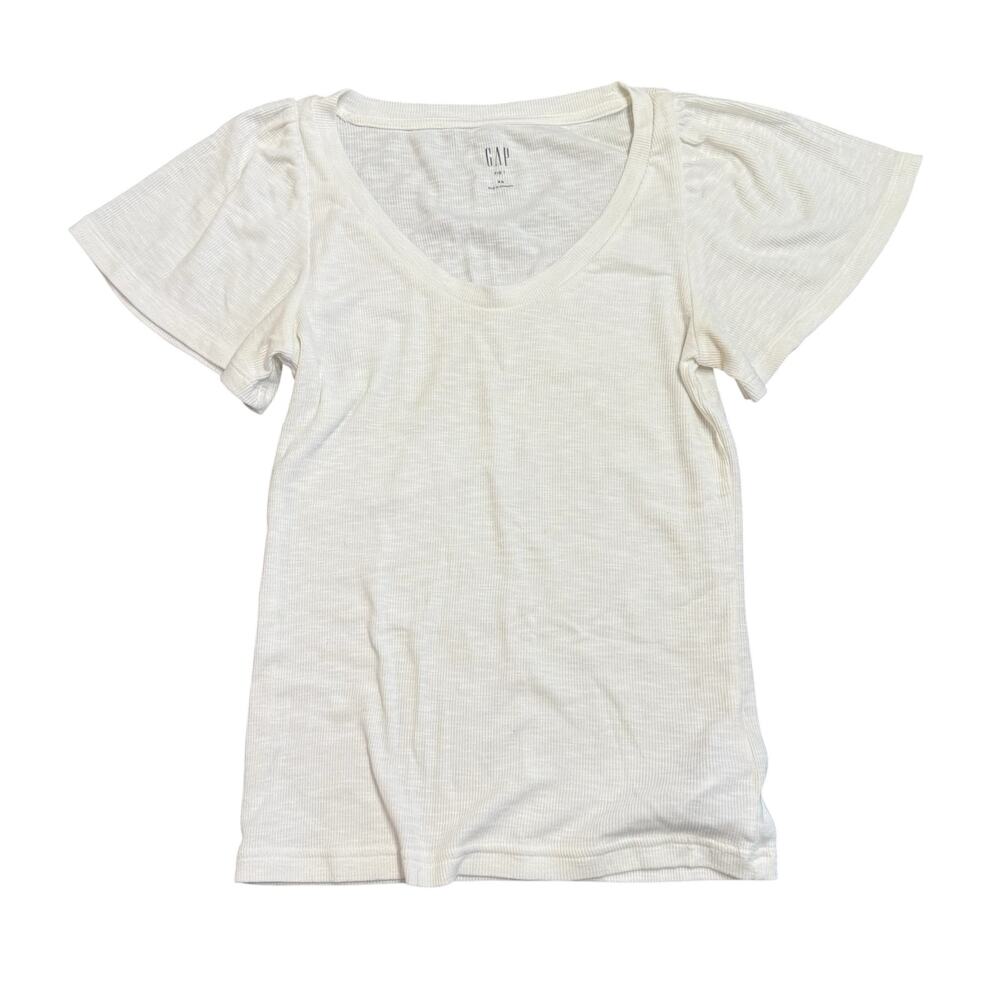 Gap women’s white rib tee with puffy sleeves, XS